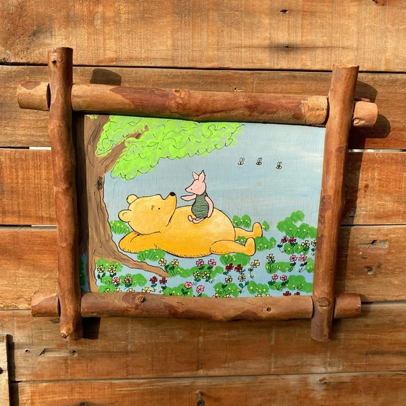 Winnie The Pooh and Piglet Laying on Grass Hand Painted Acrylic on Wood Inspired - Picture 5 of 8